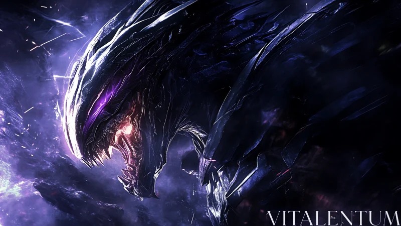 Voidborn alien predator roaring through shattered starlight.