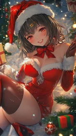 Holiday starlight curls around a flirtatious Santa muse