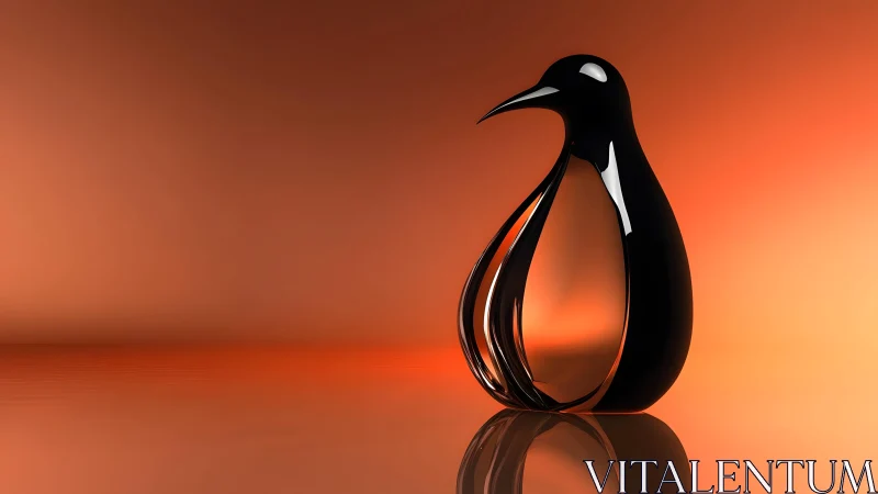 Sleek glass penguin sculpture on orange gradient background.