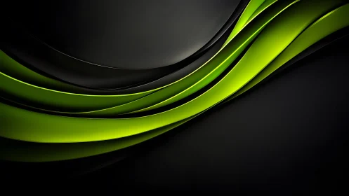 Sleek green and black abstract waves digital background design.