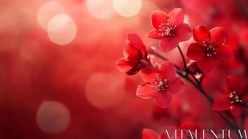 Red Flowering Blossoms with Bokeh Depth.