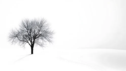 Solitary winter tree offering quiet calm in soft snow.