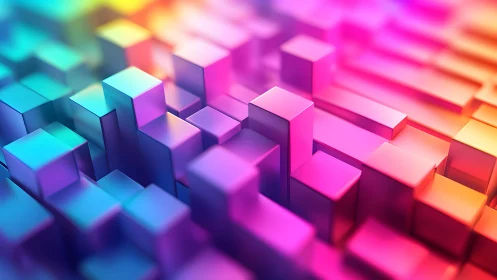 Vibrant 3D Abstract Cubes in Gradient Neon Colors, Digital Art.