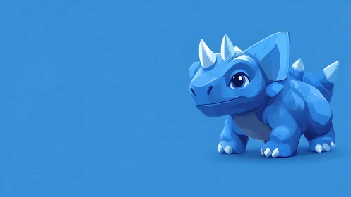 Blue cartoon dinosaur character stands on plain backdrop