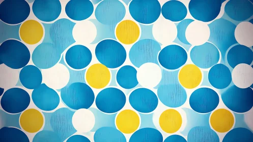 Overlapping blue, white and yellow circles form dense pattern