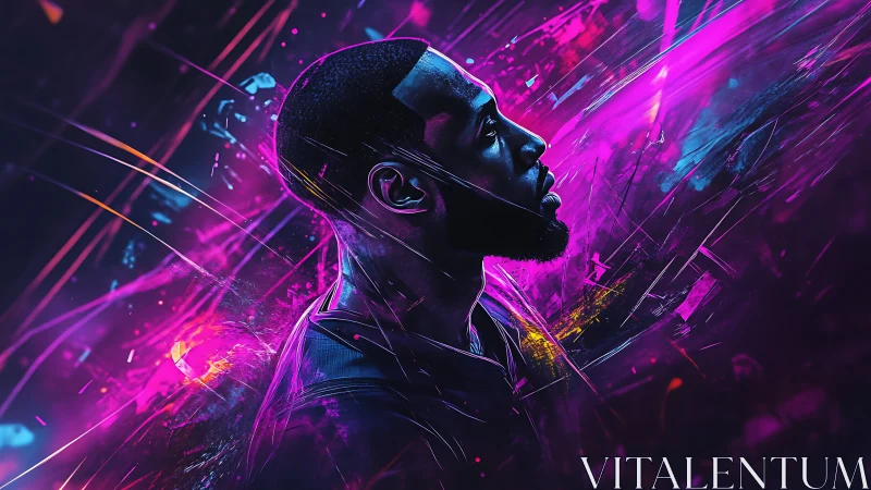 Electric neon portrait celebrates focused strength and calm