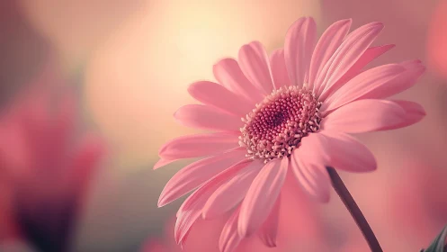 Pink Gerbera Daisy in Soft Focus Lighting Environment.