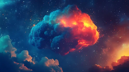 Glowing cosmic cloud drifting softly through a starry night.