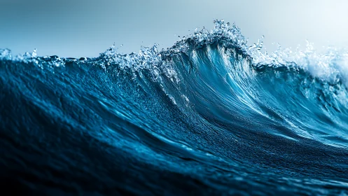 Ocean crest caught mid-roar, blue glass in motion freeze.
