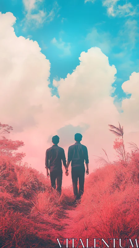 Two Souls Wander Pink Infinity Beneath Impossible Sky.