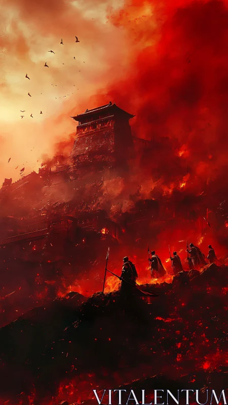 Ancient Tower Siege in Apocalyptic Inferno. Digital Fantasy.