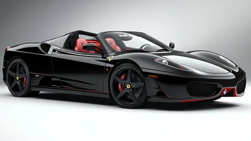 Black convertible sports car is rendered on neutral background