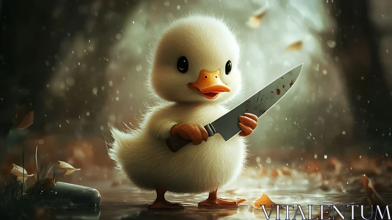 Fluffy Duckling Brandishes Blade With Determined Courage