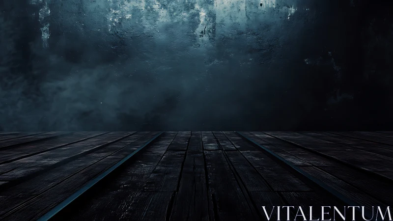 Dark wooden stage floor extends toward moody textured wall.
