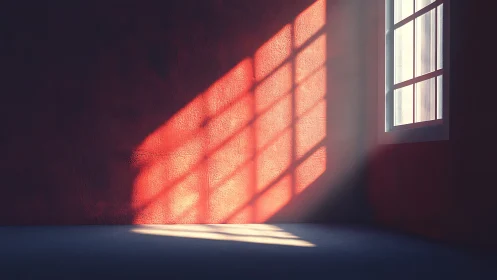 Oblique window light casts geometric shadows in empty room