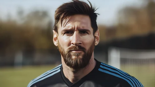 Sunlit footballer portrait on a calm training morning.