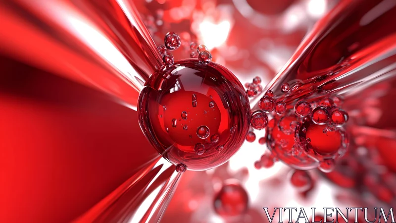 Abstract red glass spheres and tubes in a futuristic digital art style.