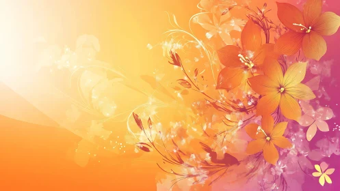 Radiant orange blossoms swirl through dreamy abstract light.