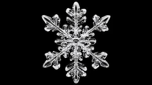 Isolated hexagonal snowflake structure appears on black background