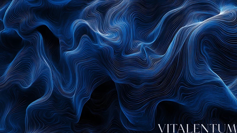 Layered blue flow-field contours form abstract topographic folds