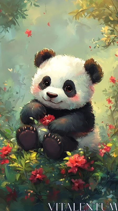 Tiny garden daydream lets a shy panda bloom among petals