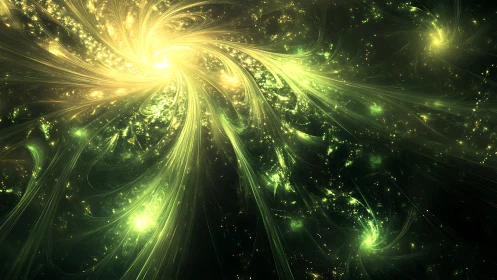 Solar flares unravel a neon cosmos in swirling golden tides.