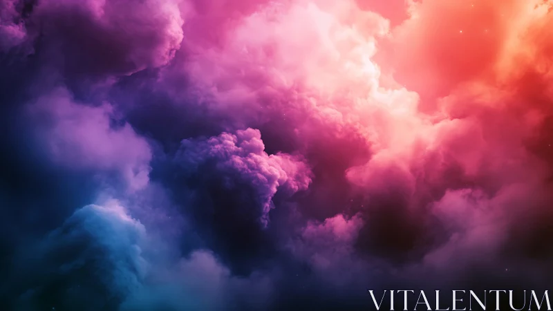 Nebula clouds glow in vibrant pink, purple, and blue light.