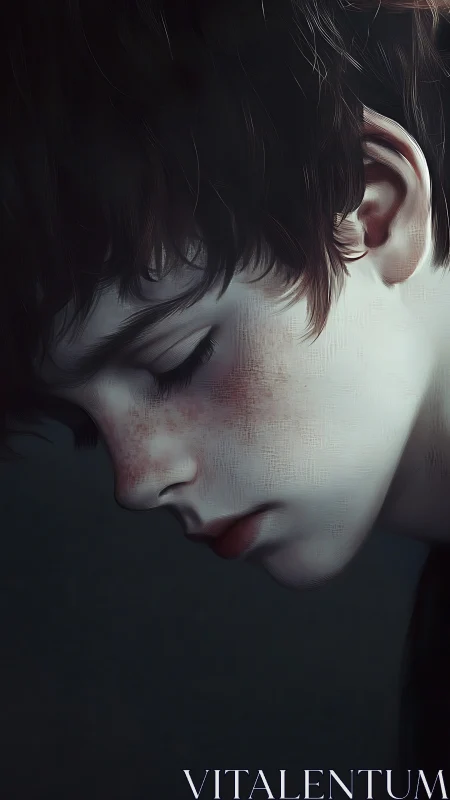 Softly lit freckled face rests in a quiet, tender moment