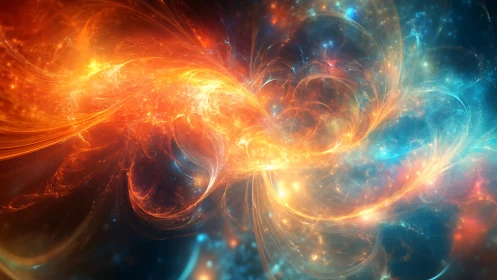 Nebula currents swirl in glowing orange and blue cosmic light