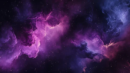 Cosmic nebula clouds form luminous magenta and violet structures