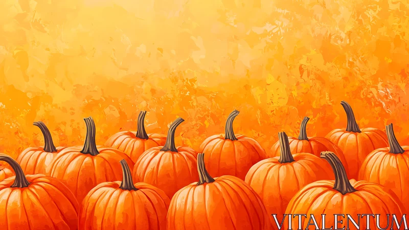 Digital painting of autumn pumpkins with gradient backdrop.