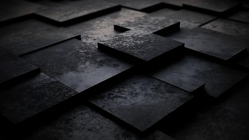 Midnight iron tiles drift in layered geometric hush.