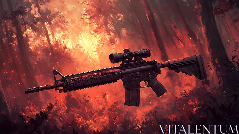 Tactical Rifle in Inferno: War-Torn Landscape