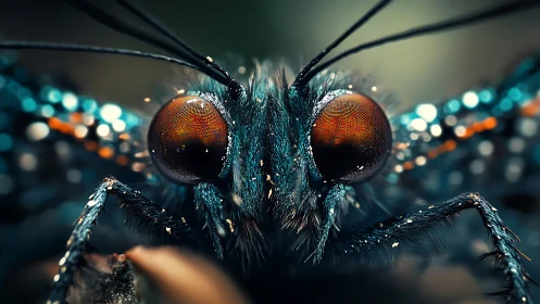 Extreme macro view of butterfly head with compound eyes.