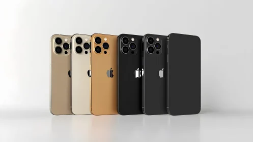 Sleek lineup of modern iPhones in metallic and matte finishes.