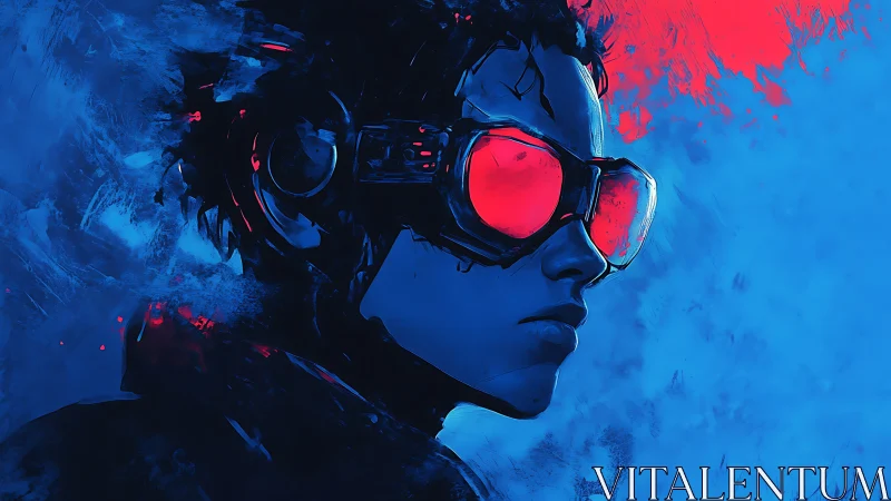 Neon-lit cyber rebel gazes ahead in bold electric colors