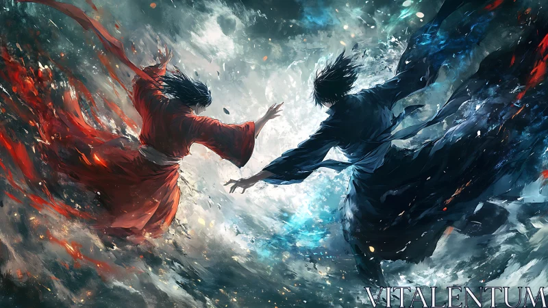 Stormborne duel of crimson and shadowlocked sorcerers.