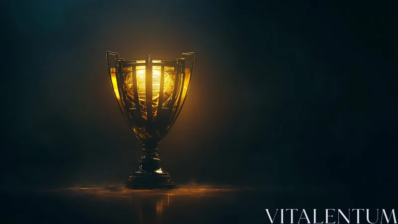 Golden trophy cup with internal light on dark background.