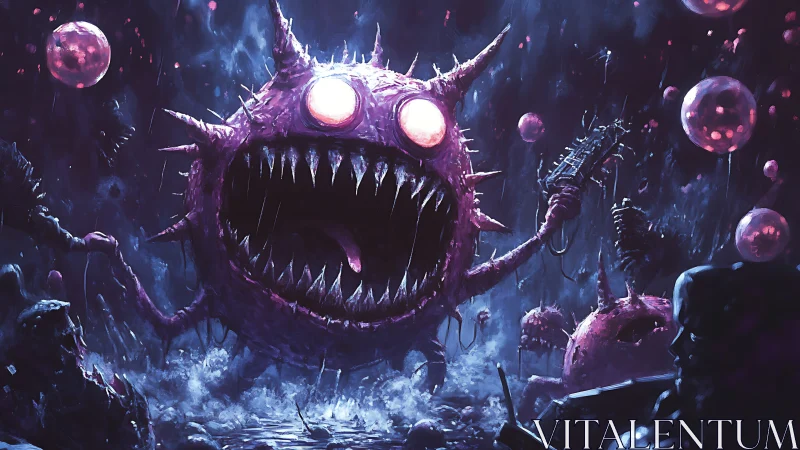 Luminescent abyssal demon sphere with plasma rifle assault