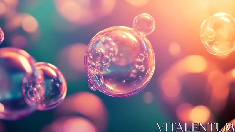 Semi-transparent soap bubbles on blurred colorful field.