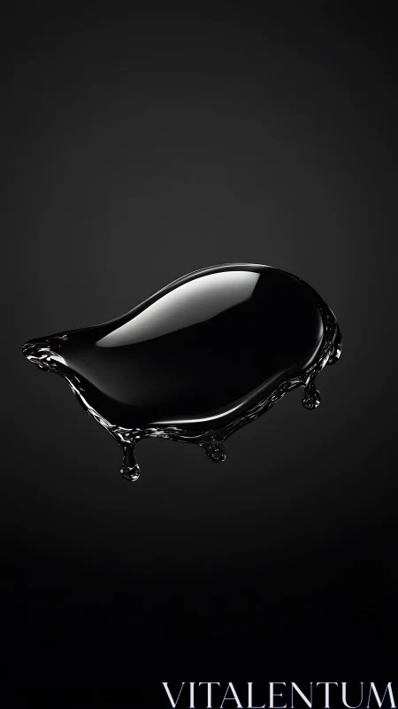 Suspended black liquid form with glossy reflective surface.