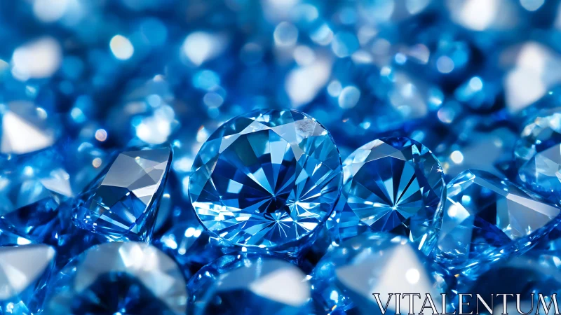 Blue faceted gemstones in close-up macro composition.