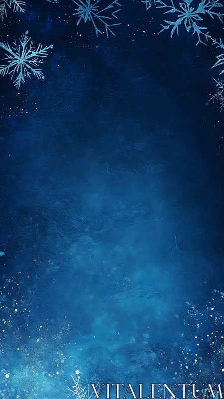 Icy blue snowflake border over textured winter night sky.