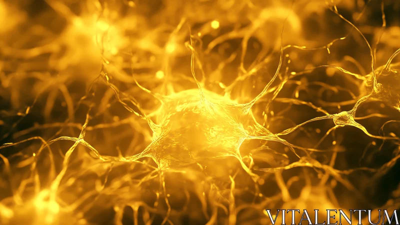 Glowing neural network cells in golden abstract field.