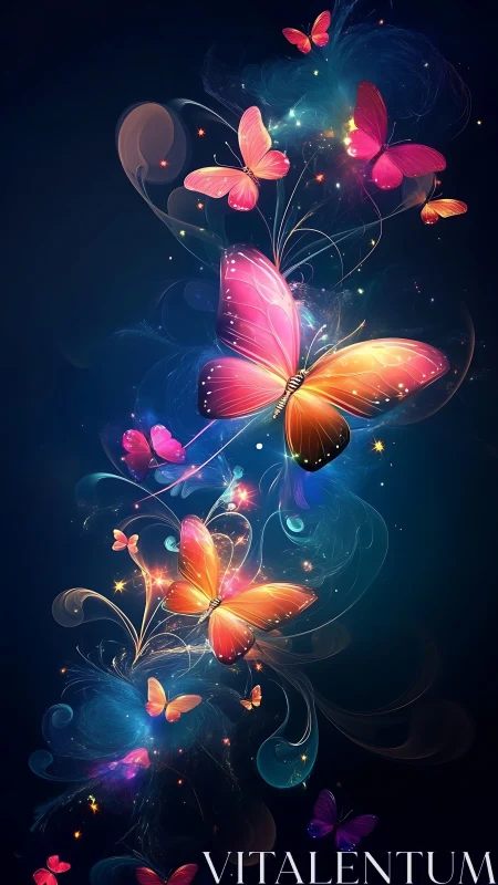 Glow-touched butterflies drifting through midnight magic.