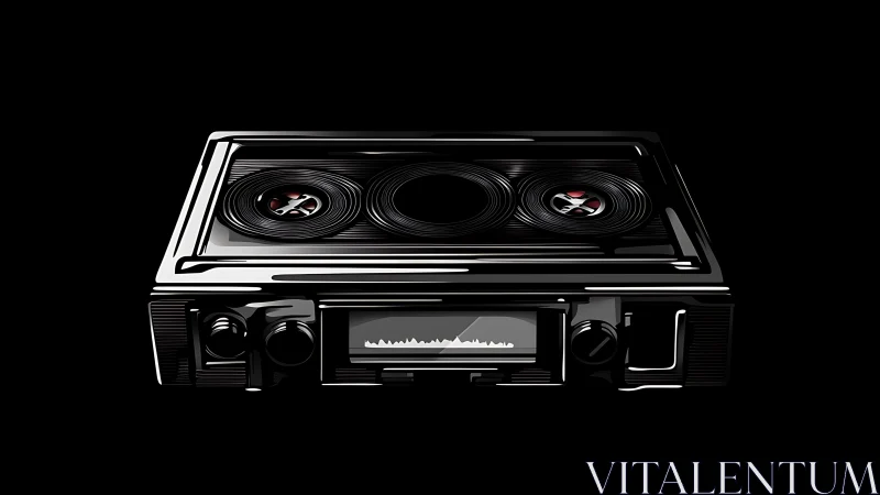 Classic Car Dashboard Stereo System: High-Contrast Monochromatic Rendering.