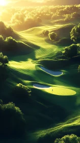 Morning light spills gently over a tranquil golf course