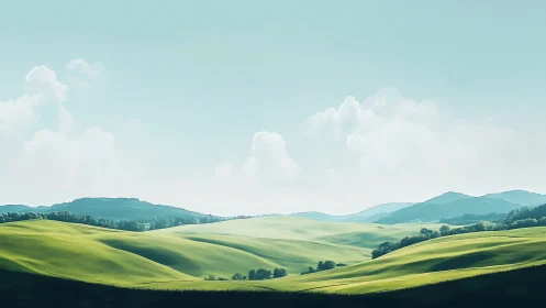 Softly rendered rolling hills under diffuse daylight with aerial haze