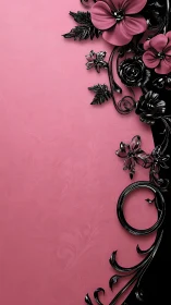 Black Metal Flowers Against Bright Pink Textured Background
