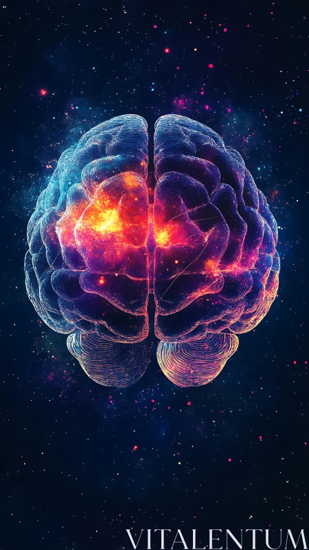 Neon human brain pulses with cosmic energy in deep space